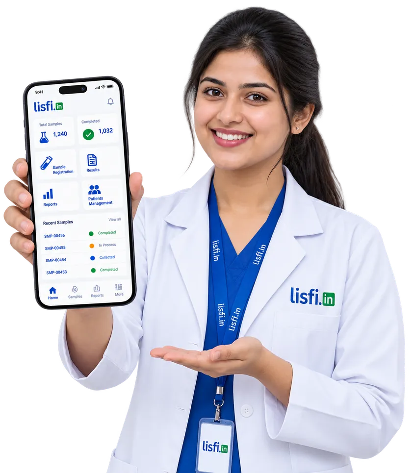 Lab staff member using the secure Lisfi LIMS app