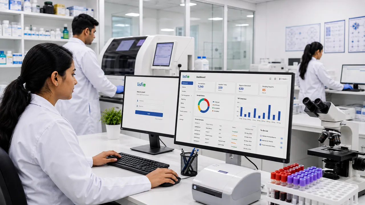 Diagnostic laboratory team working in Lisfi cloud LIMS