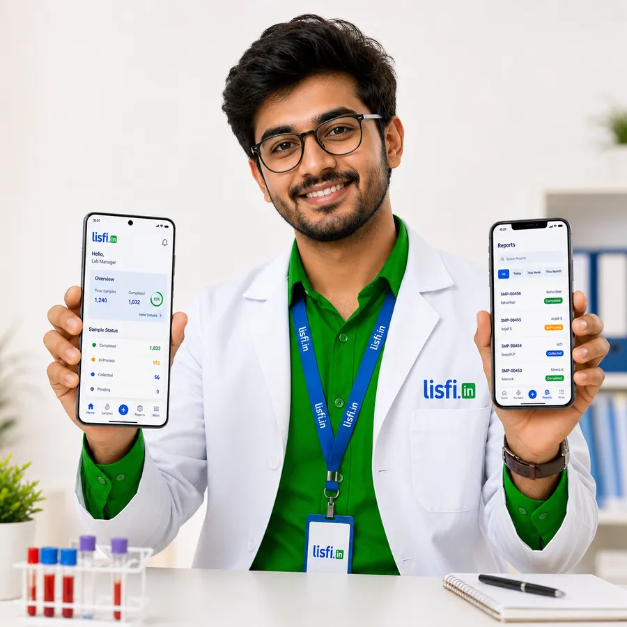 Lab manager using the Lisfi apps on two phones